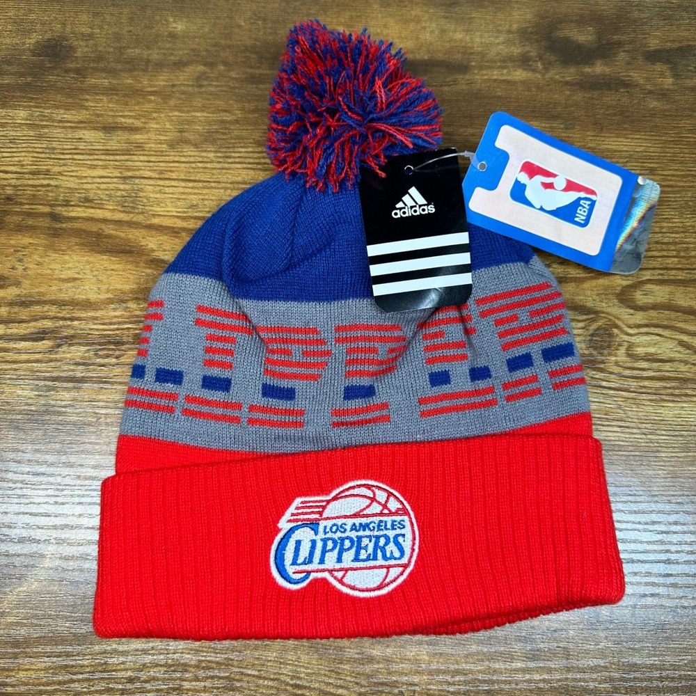 Adidas NBA Los Angeles Clippers Beanie Hat Red Grey‎ Blue Pom Knit R28CKHN New